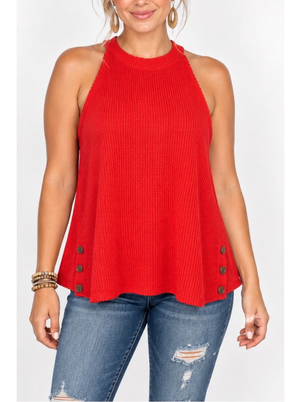 W5 Red Ribbed Halter Neck Top – Size Medium